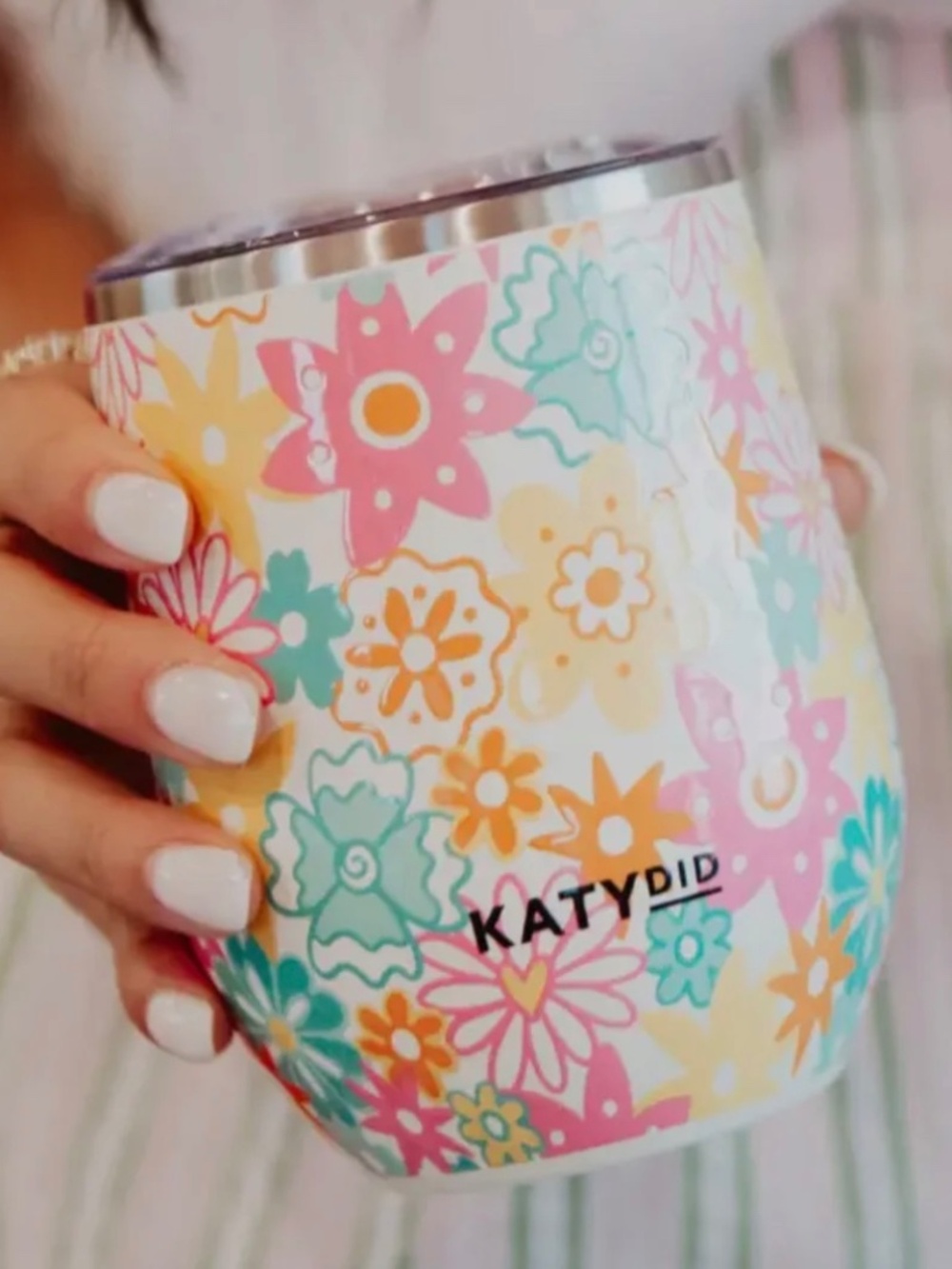 Katydid Stainless Steel Wine Coffee Tumbler Floral with Lid